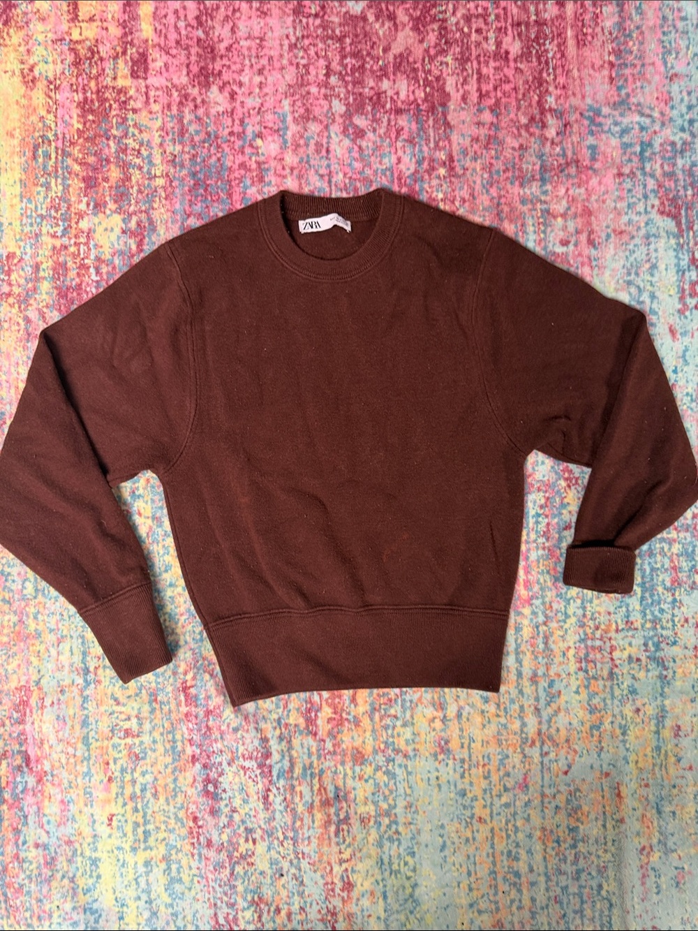 ZARA Men's Crewneck Sweater in Brown